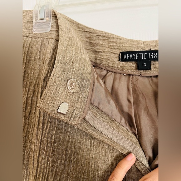 Lafayette 148 Crinkle Champagne Straight Leg Pants Size 14 - Picture 5 of 6